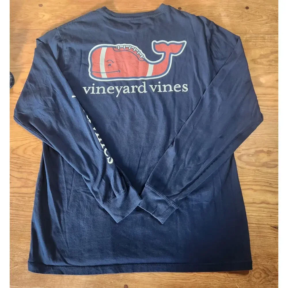 Vineyard Vines Mens Long-sleeve T-shirt Football Whale College Preppy Medium